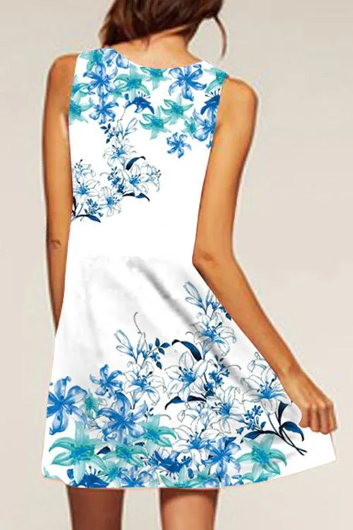 Wholesale Round Neck Floral Print Sleeveless Dresses