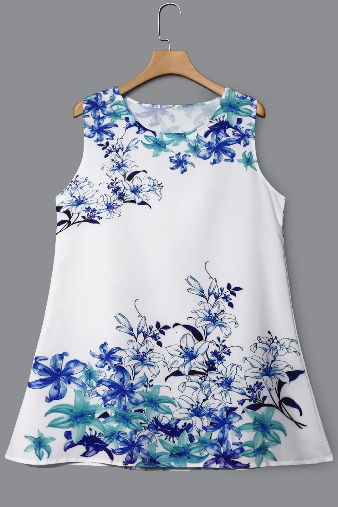 Wholesale Round Neck Floral Print Sleeveless Dresses