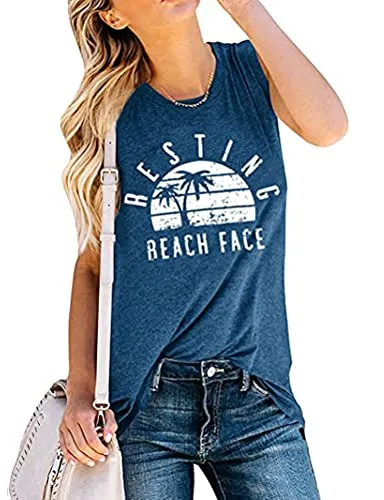 Women Resting Beach Face Tank Tops Summer Vibes Shirt