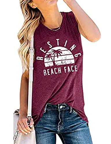 Women Resting Beach Face Tank Tops Summer Vibes Shirt