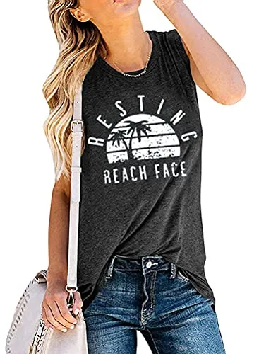 Women Resting Beach Face Tank Tops Summer Vibes Shirt