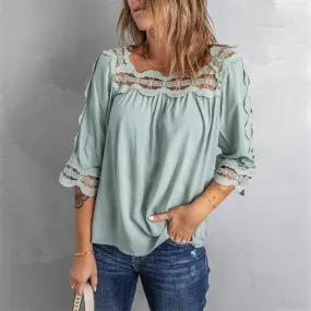 Women's Blouses Lace Panel Loose Half Sleeves Blouses