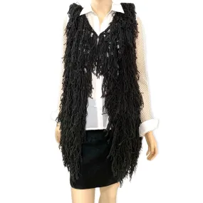 Women's Charcoal Long Fringe Vest