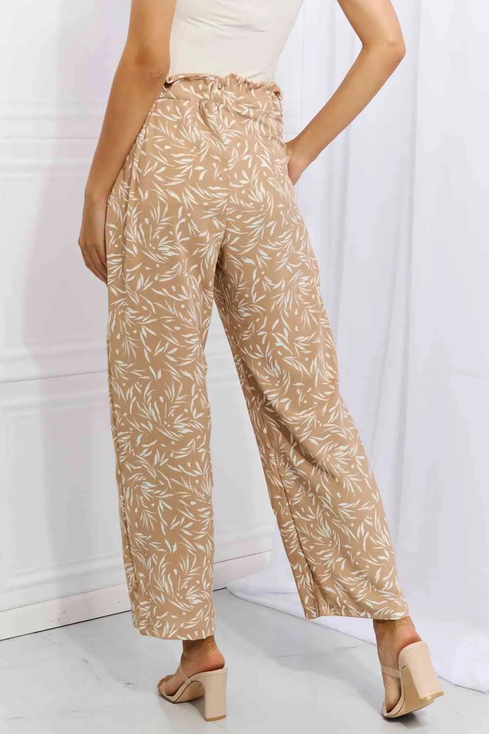 Women's Heimish Right Angle Full Size Geometric Printed Pants in Tan