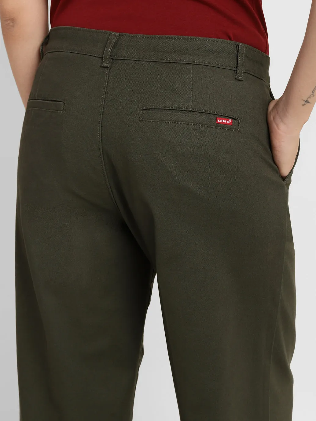 Women's Mid Rise Olive Relaxed Fit Trousers